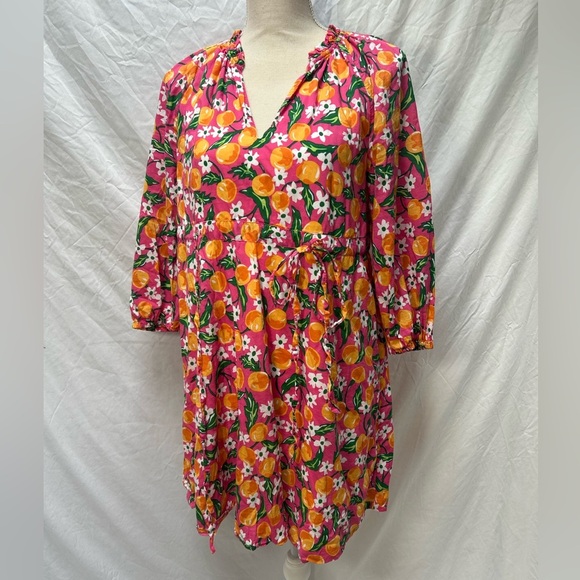 Draper James Orange Blossom Floral Kellie Babydoll Dress  Medium Drawsring Small - Picture 1 of 8